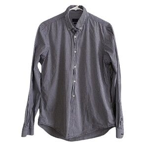 Zara Man Slim Fit Blue & White Checkered Button Down Shirt Size Large